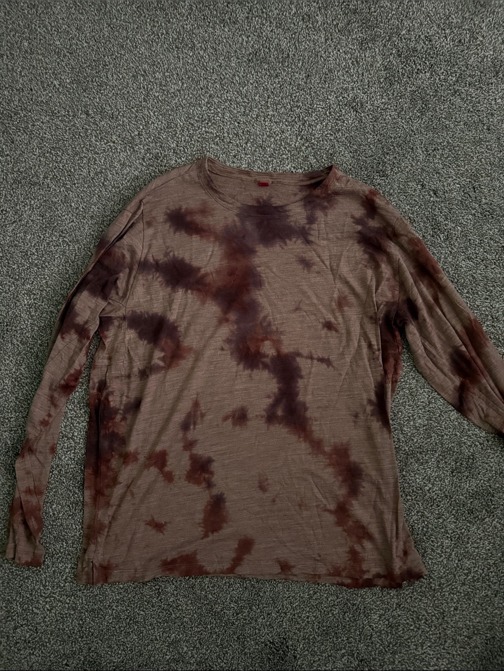 Men's Burgundy and Red Tie-Dye Long Sleeve Shirt